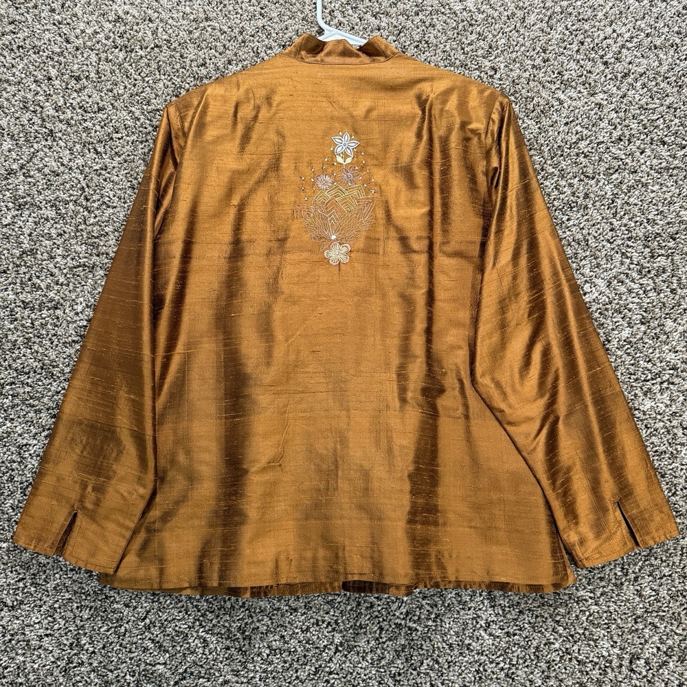 Coldwater Creek Large Silk Embroidered Mandarin Collar Blouse Orange Floral Boho - Picture 6 of 10